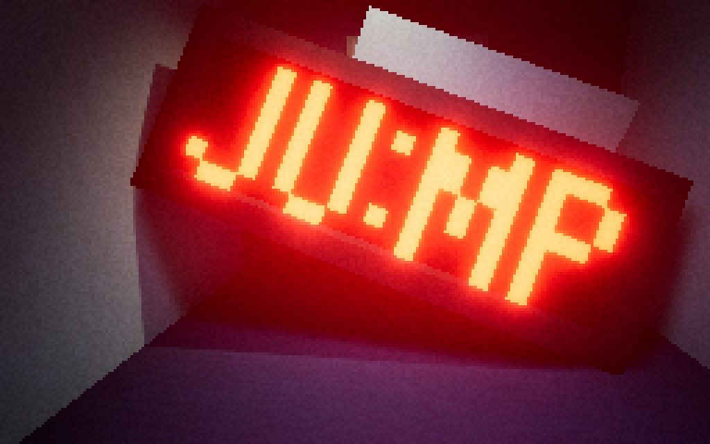 A screenshot from The Elision Effect, showing a huge digital clock lying diagonally across a room, with "JU:MP" displayed on it in bright orange letters.