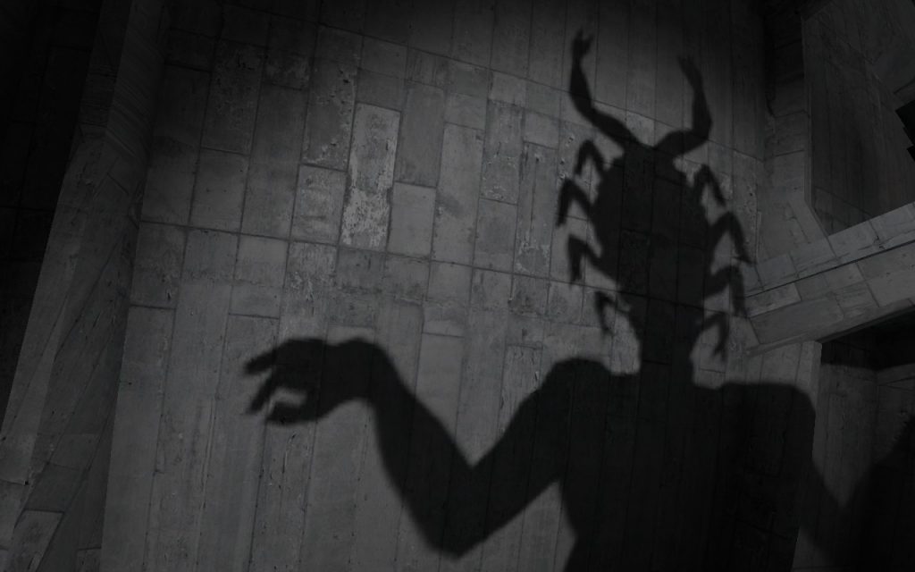 Screenshot of the 2024 Zium Exposition, showing a silhouette of a figure with a bug-like head against a grey wall.